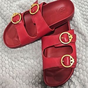 TORY BURCH Women’s ANATOMIC SLIDE CALF LEATHER SLIP ON SANDALS Red size 5.5